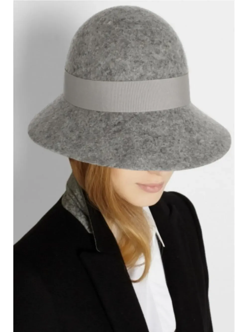 Stella McCartney Wide Brim Cloche Wool Felt Hat Gray Size Medium Italy